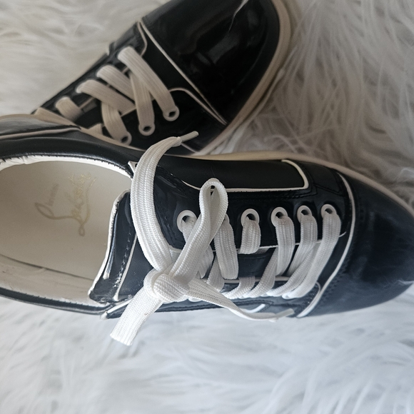 Christian Louboutin Black and White Sneakers with Glossy Finish - Picture 4 of 16